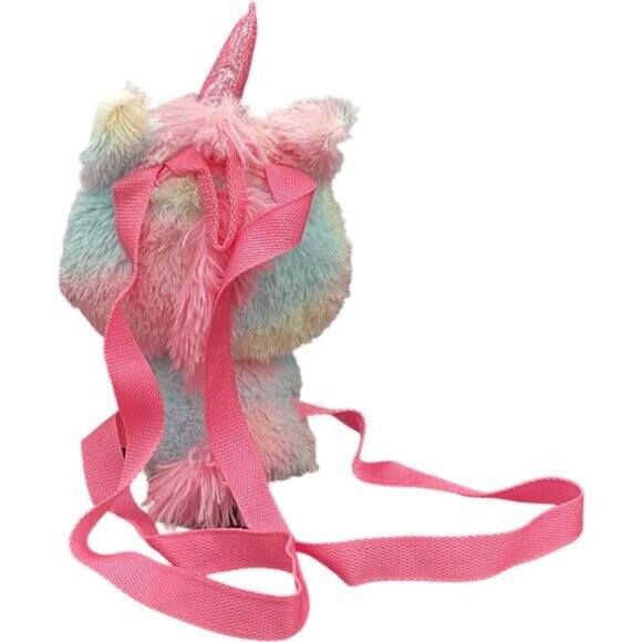 Plush Unicorn Backpack With Adjustable Straps Zipper Closure Pastel Colors - Picture 3 of 8